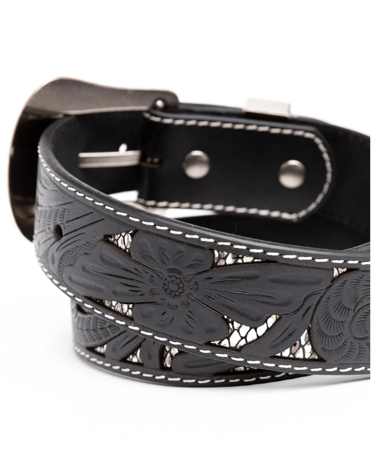 Shyanne Women's Tooled Floral Cut Out Underlay Western Belt 3 Shyanne Women's Tooled Floral Cut Out Underlay Western Belt