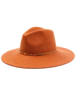 Shyanne Women's Rust Copper Beaded Rust Band Wool Felt Western Fedora Hat 