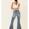 Shyanne Women's Mid Wash Crochet Embroidered Inset High Rise Flare Denim Jeans 1 Shyanne Women's Mid Wash Crochet Embroidered Inset High Rise Flare Denim Jeans -Shyanne Apparel Shop 2000342607 420 P4