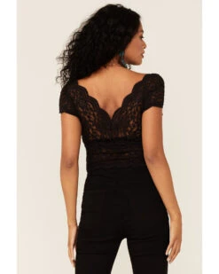 Shyanne Women's Black Lace Knit Flutter Sleeve Crop Top  -Shyanne Apparel Shop 2000350853 001 P4