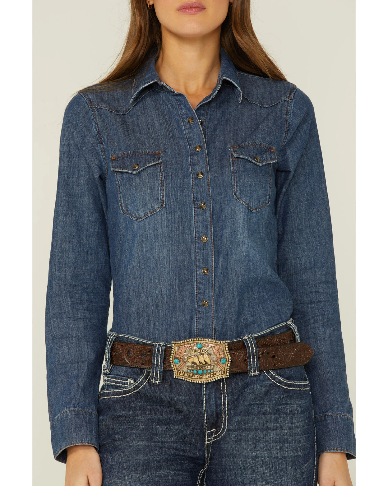 Shyanne Women's Dark Wash Shy Life Western Denim Shirt 4 Shyanne Women's Dark Wash Shy Life Western Denim Shirt - Image 2