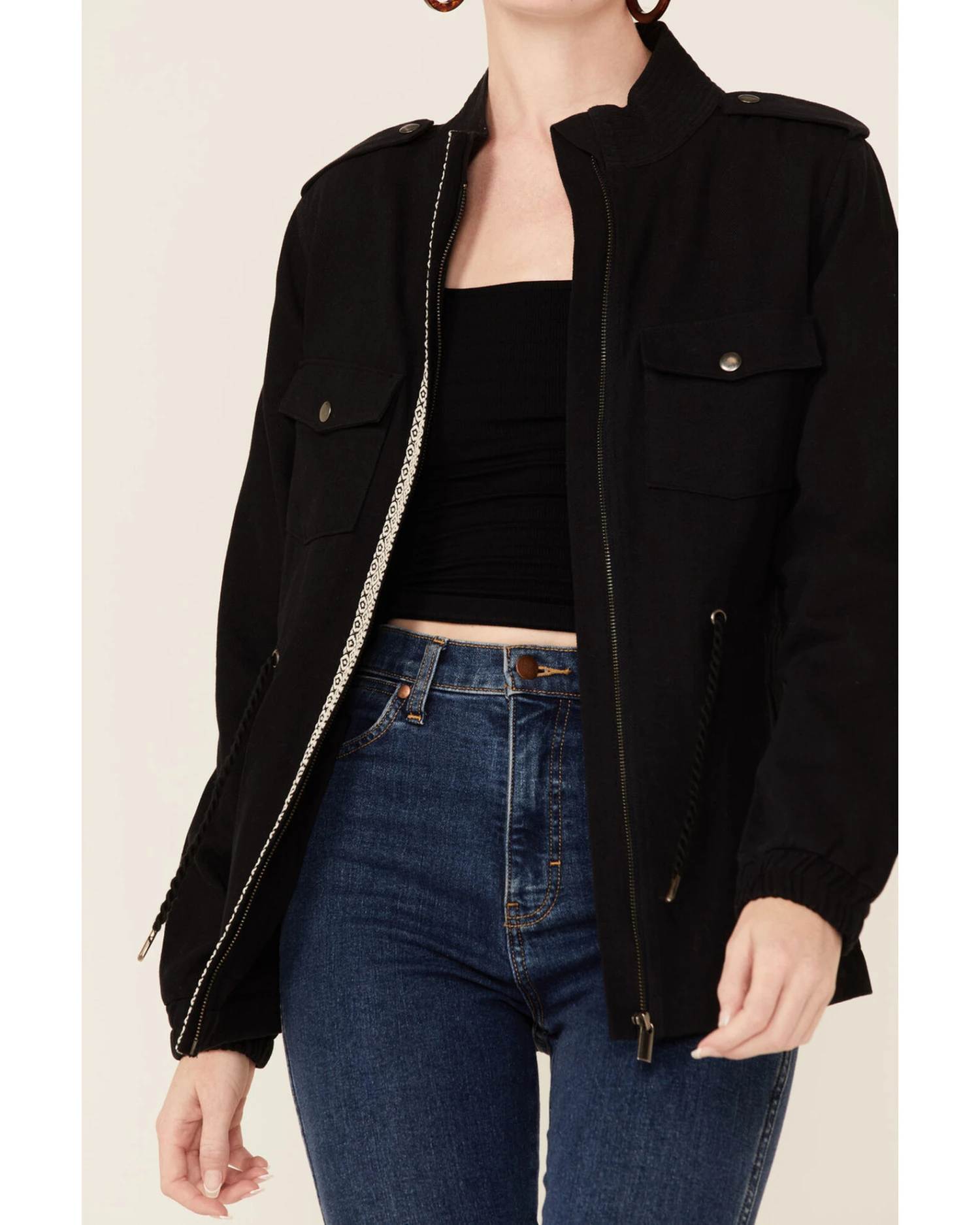 Shyanne Women's Black Embroidered Southwestern Back Anorak Jacket 4 Shyanne Women's Black Embroidered Southwestern Back Anorak Jacket - Image 2