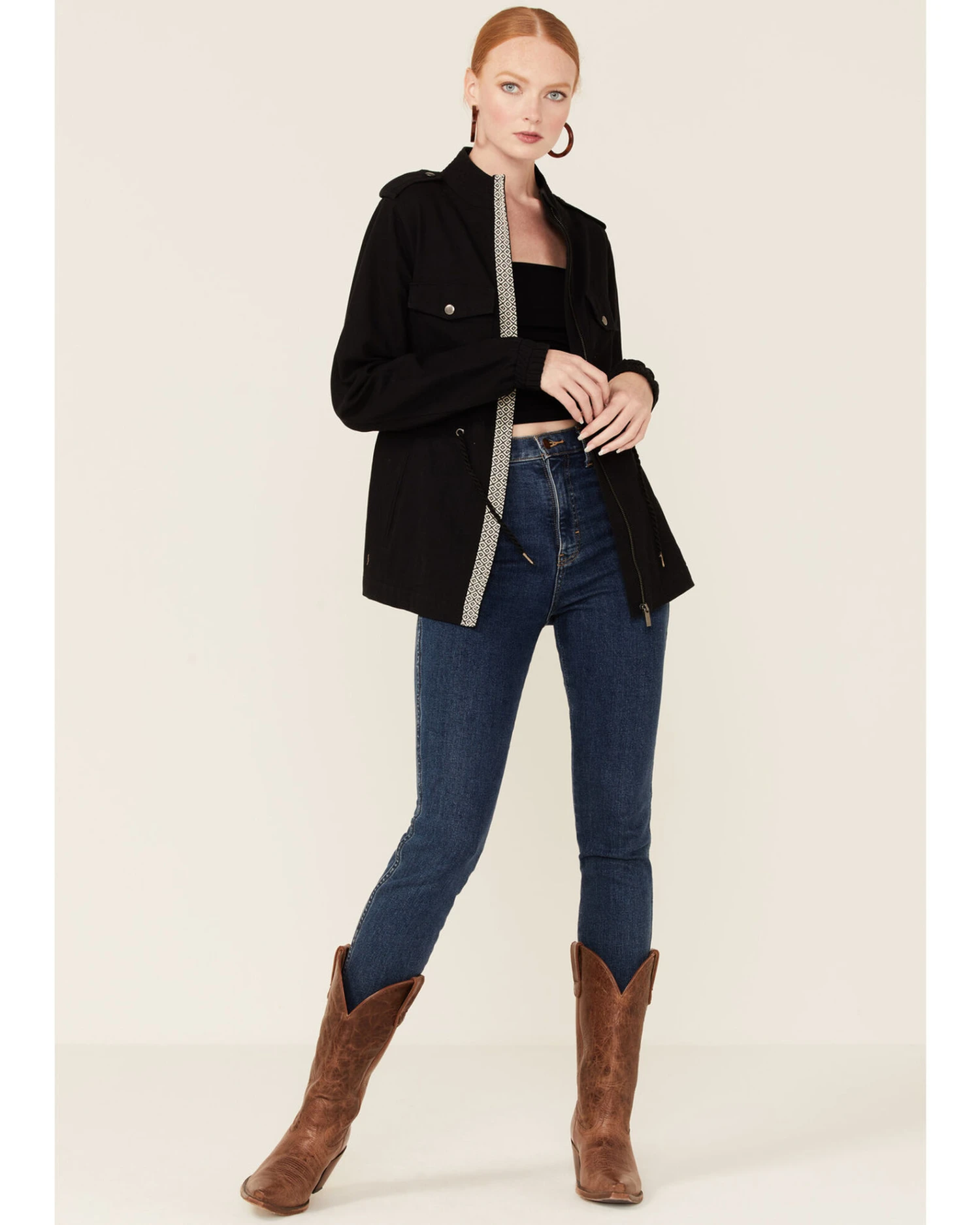 Shyanne Women's Black Embroidered Southwestern Back Anorak Jacket 5 Shyanne Women's Black Embroidered Southwestern Back Anorak Jacket - Image 3