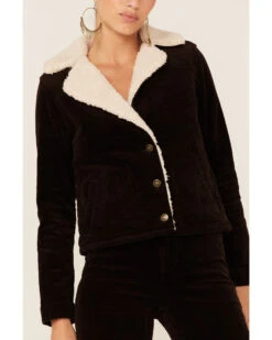 Shyanne Women's Dark Brown Cord Sherpa Button-Front Moto Jacket -Shyanne Apparel Shop 2000351398 201 P3