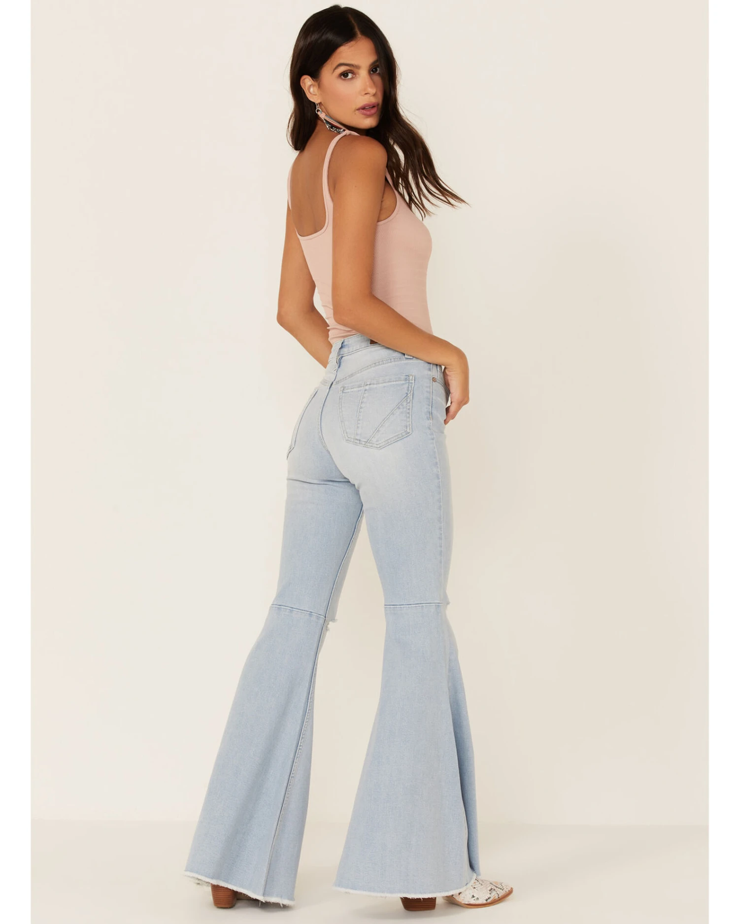 Shyanne Women's Destructed Knee Super Flare Leg Jeans 4 Shyanne Women's Destructed Knee Super Flare Leg Jeans - Image 2