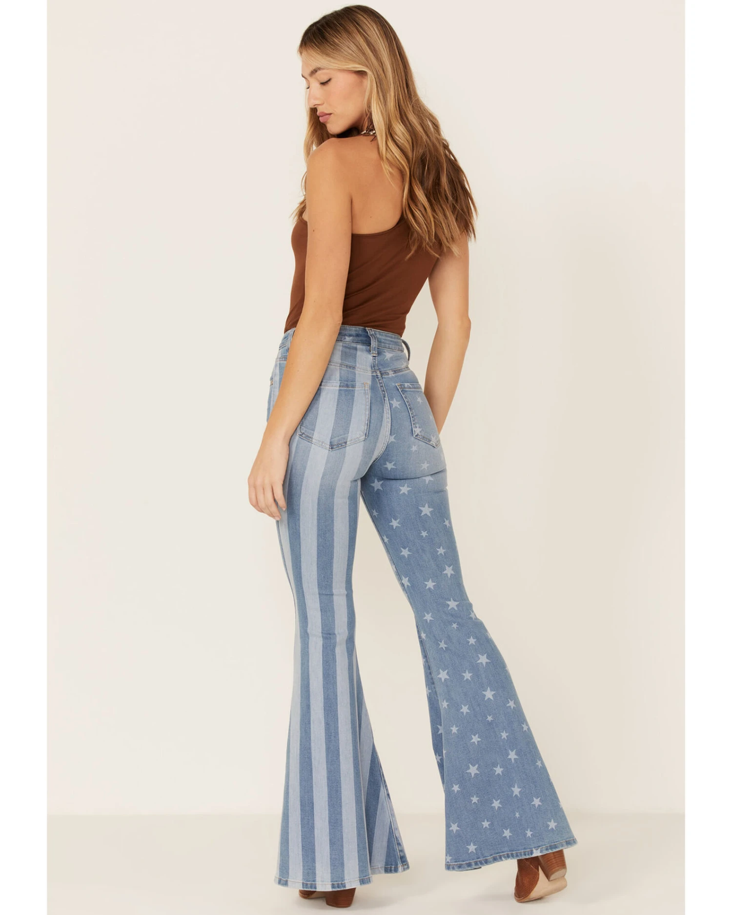 Shyanne Women's Stars & Stripes Print High Rise Super Flare Jeans 4 Shyanne Women's Stars & Stripes Print High Rise Super Flare Jeans - Image 2