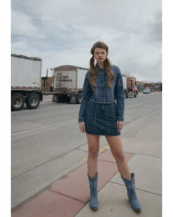 Shyanne Women's Medium Dark Wash Cropped Fray Denim Jacket -Shyanne Apparel Shop 2000358731 414 P1