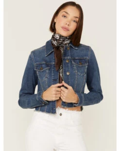 Shyanne Women's Medium Dark Wash Cropped Fray Denim Jacket -Shyanne Apparel Shop 2000358731 414 P2