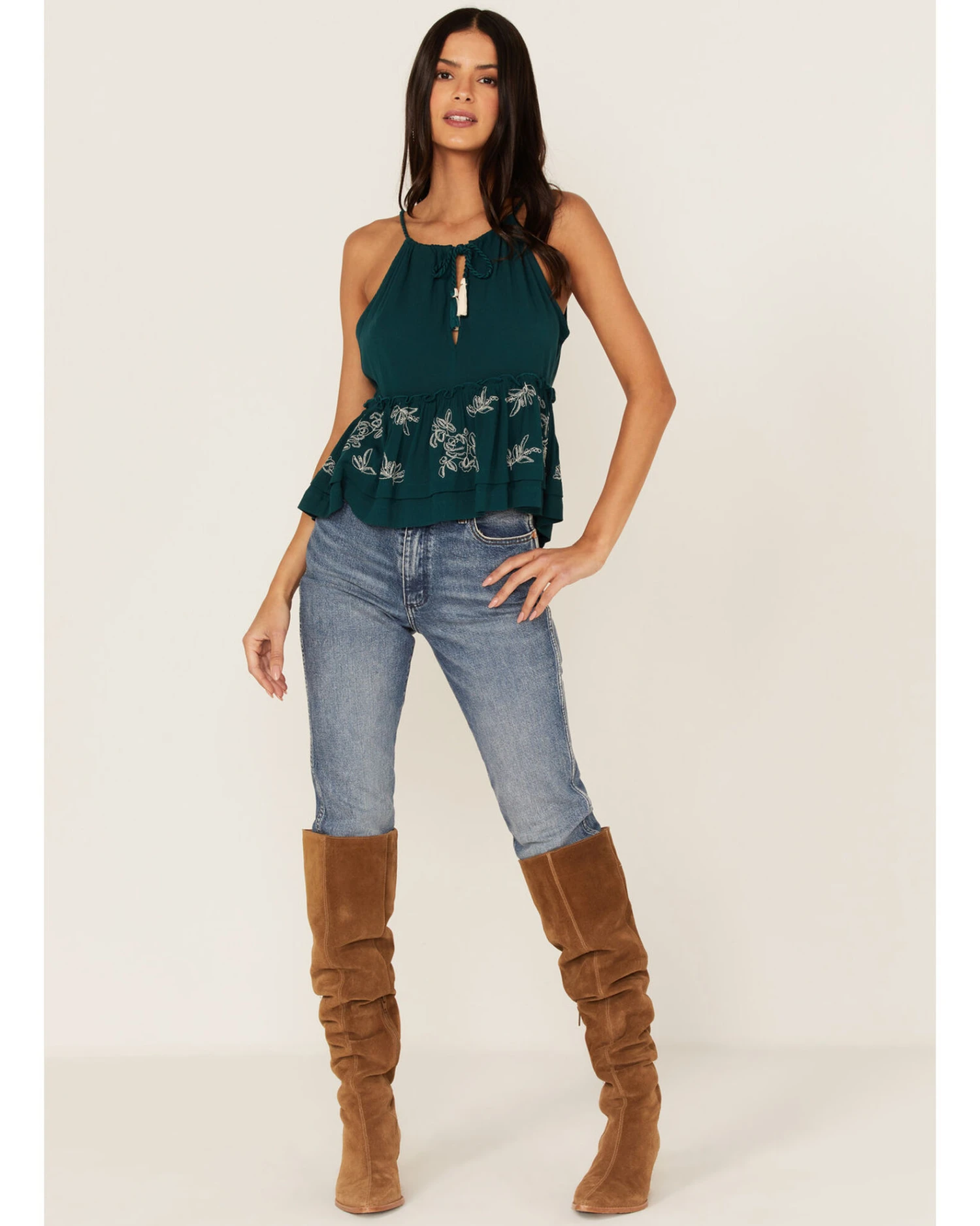 Shyanne Women's Embroidered Floral Keyhole Tank 4 Shyanne Women's Embroidered Floral Keyhole Tank - Image 2