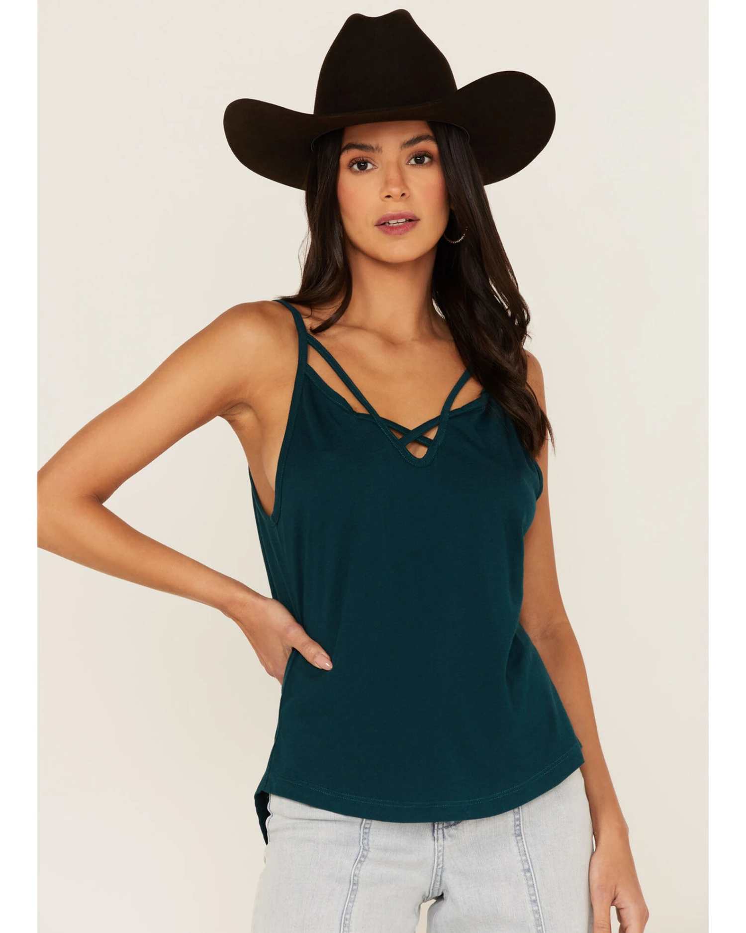 Shyanne Women's Cross Front Jersey Tank Top 3 Shyanne Women's Cross Front Jersey Tank Top