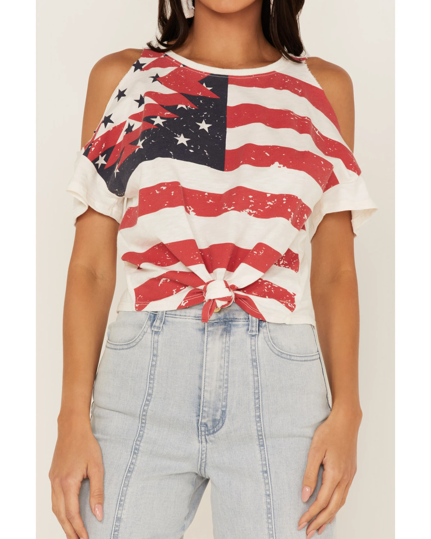 Shyanne Women's Americana Southwestern Flag Cold Shoulder Graphic Tee 5 Shyanne Women's Americana Southwestern Flag Cold Shoulder Graphic Tee - Image 3
