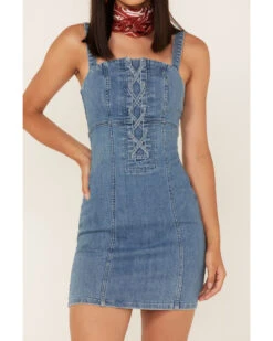 Shyanne Women's Light Wash Lace-Up Denim Mini Dress -Shyanne Apparel Shop 2000364775 412 P3