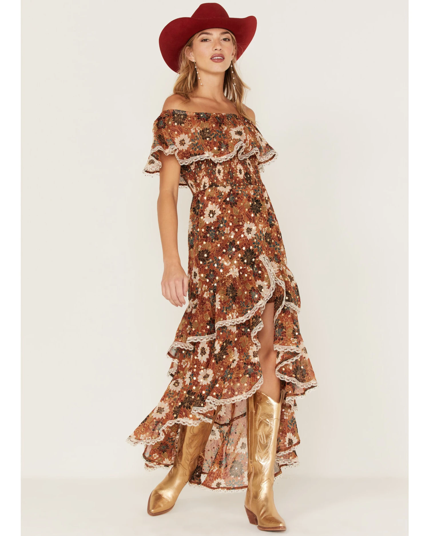 Shyanne Women's Floral Print Off-Shoulder Ruffle Maxi Dress 3 Shyanne Women's Floral Print Off-Shoulder Ruffle Maxi Dress