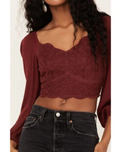 Shyanne Women's Embroidered Mesh Dot Poet Sleeve Crop Top -Shyanne Apparel Shop 2000372977 646 P3