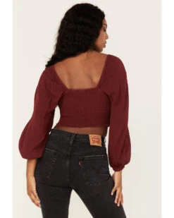 Shyanne Women's Embroidered Mesh Dot Poet Sleeve Crop Top -Shyanne Apparel Shop 2000372977 646 P4