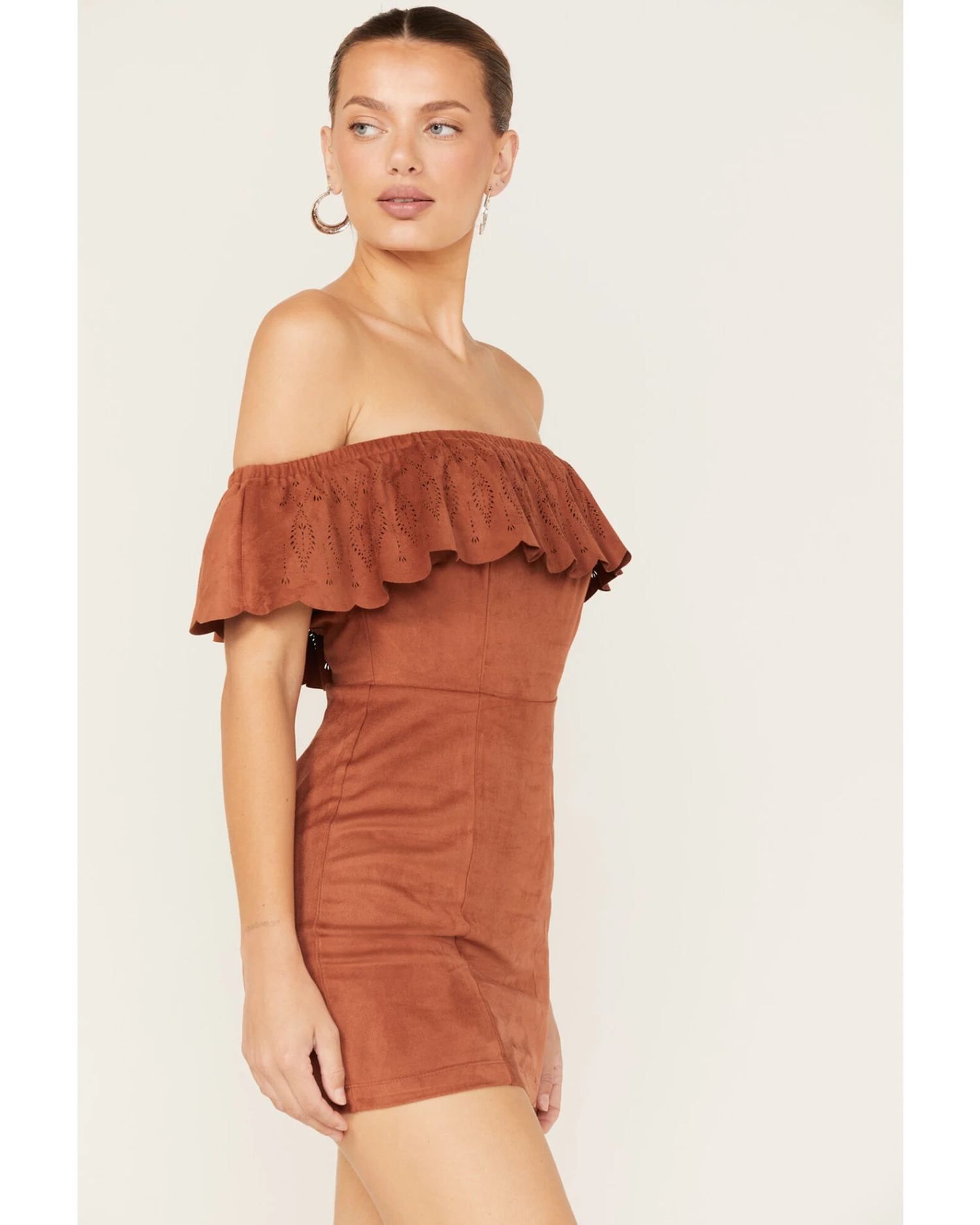 Shyanne Women's Off Shoulder Faux Suede Dress 4 Shyanne Women's Off Shoulder Faux Suede Dress - Image 2