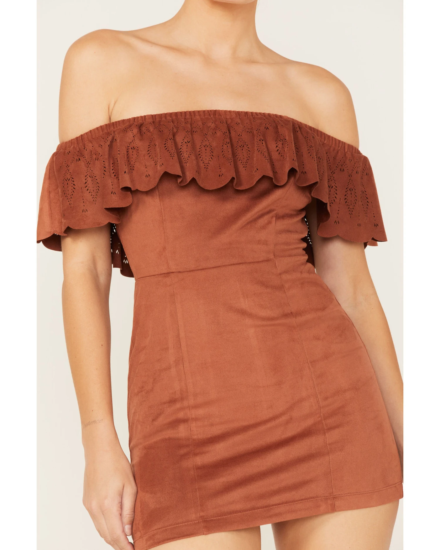 Shyanne Women's Off Shoulder Faux Suede Dress 5 Shyanne Women's Off Shoulder Faux Suede Dress - Image 3