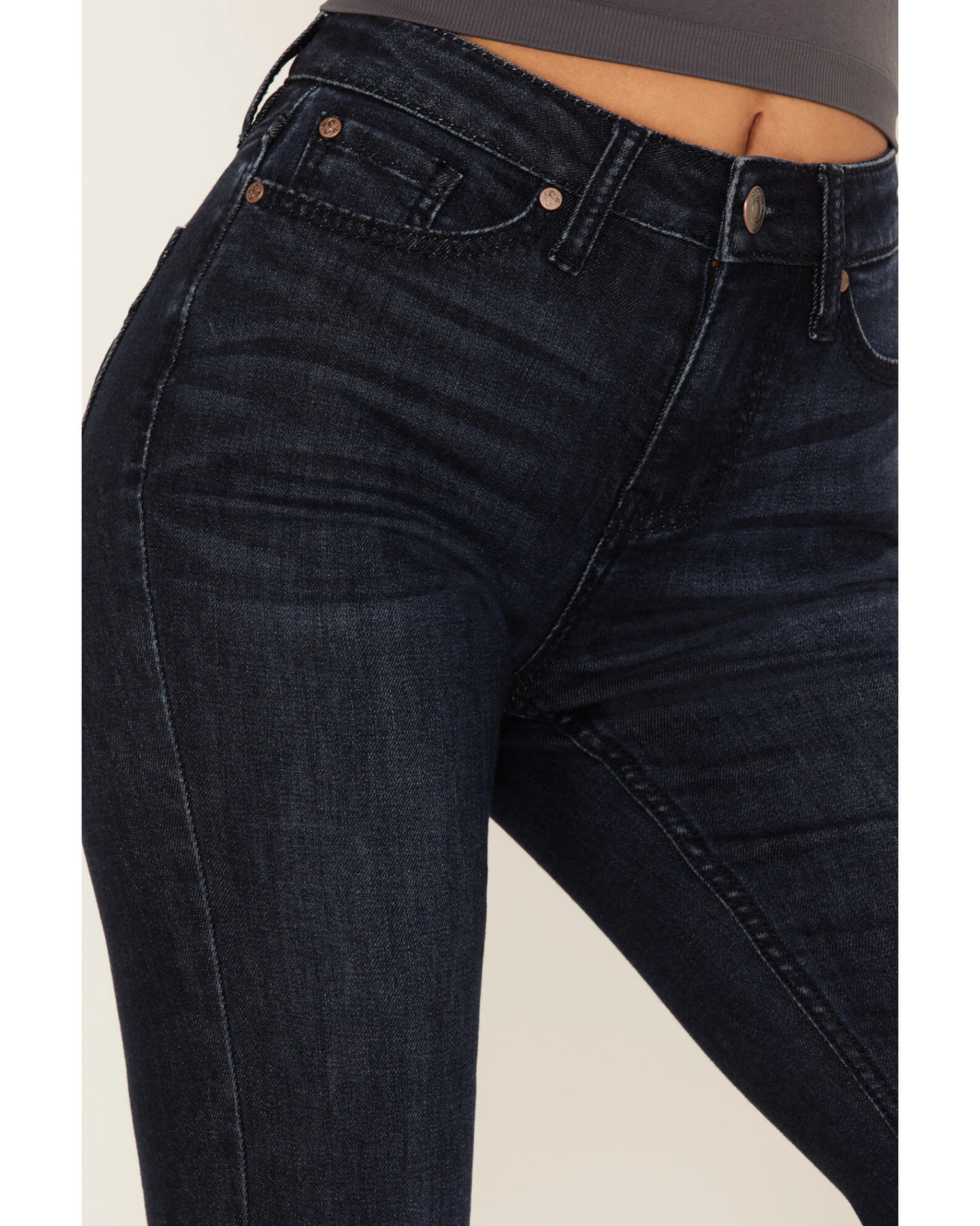 Shyanne Women's Embroidered Dark Wash High Rise Stretch Flare Jeans 6 Shyanne Women's Embroidered Dark Wash High Rise Stretch Flare Jeans - Image 4