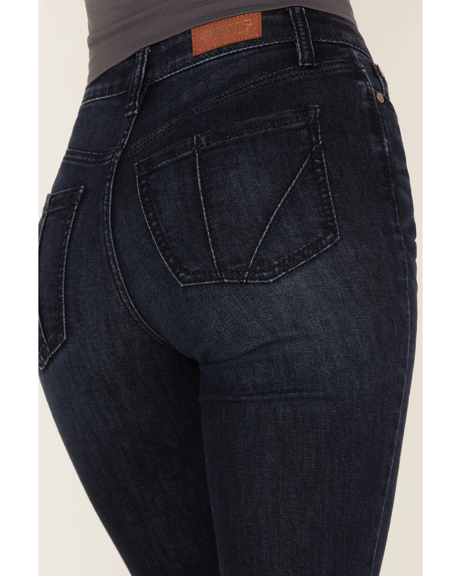 Shyanne Women's Embroidered Dark Wash High Rise Stretch Flare Jeans 5 Shyanne Women's Embroidered Dark Wash High Rise Stretch Flare Jeans - Image 3