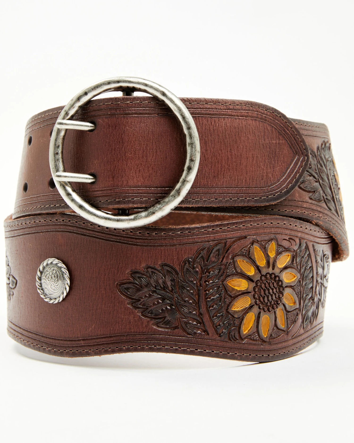 Shyanne Women's Brown Sunflower Tooled Western Belt 4 Shyanne Women's Brown Sunflower Tooled Western Belt - Image 2