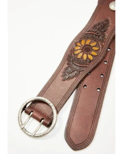 Shyanne Women's Brown Sunflower Tooled Western Belt
