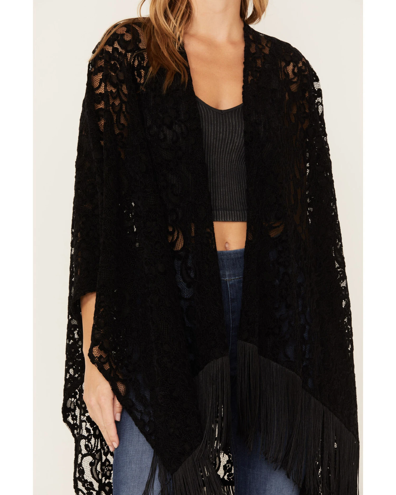 Shyanne Women's Floral Lace Fringe Shawl 5 Shyanne Women's Floral Lace Fringe Shawl - Image 3