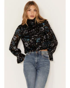 Shyanne Women's Burnout Floral Velvet Blouse