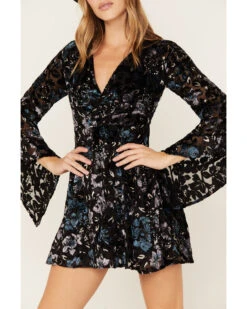 Shyanne Women's Flare Sleeve Burn Out Velvet Dress -Shyanne Apparel Shop 2000380655 001 P3