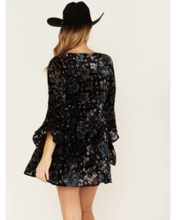 Shyanne Women's Flare Sleeve Burn Out Velvet Dress -Shyanne Apparel Shop 2000380655 001 P4