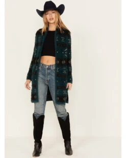 Shyanne Women's Southwestern Eyelash Knit Cardigan