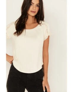 Shyanne Women's Crochet Trim Short Sleeve Faux Suede Tee 8 Shyanne Women's Crochet Trim Short Sleeve Faux Suede Tee -Shyanne Apparel Shop 2000380673 105 P3