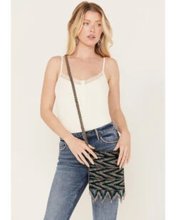 Shyanne Women's Teal Glass Beaded Crossbody Handbag