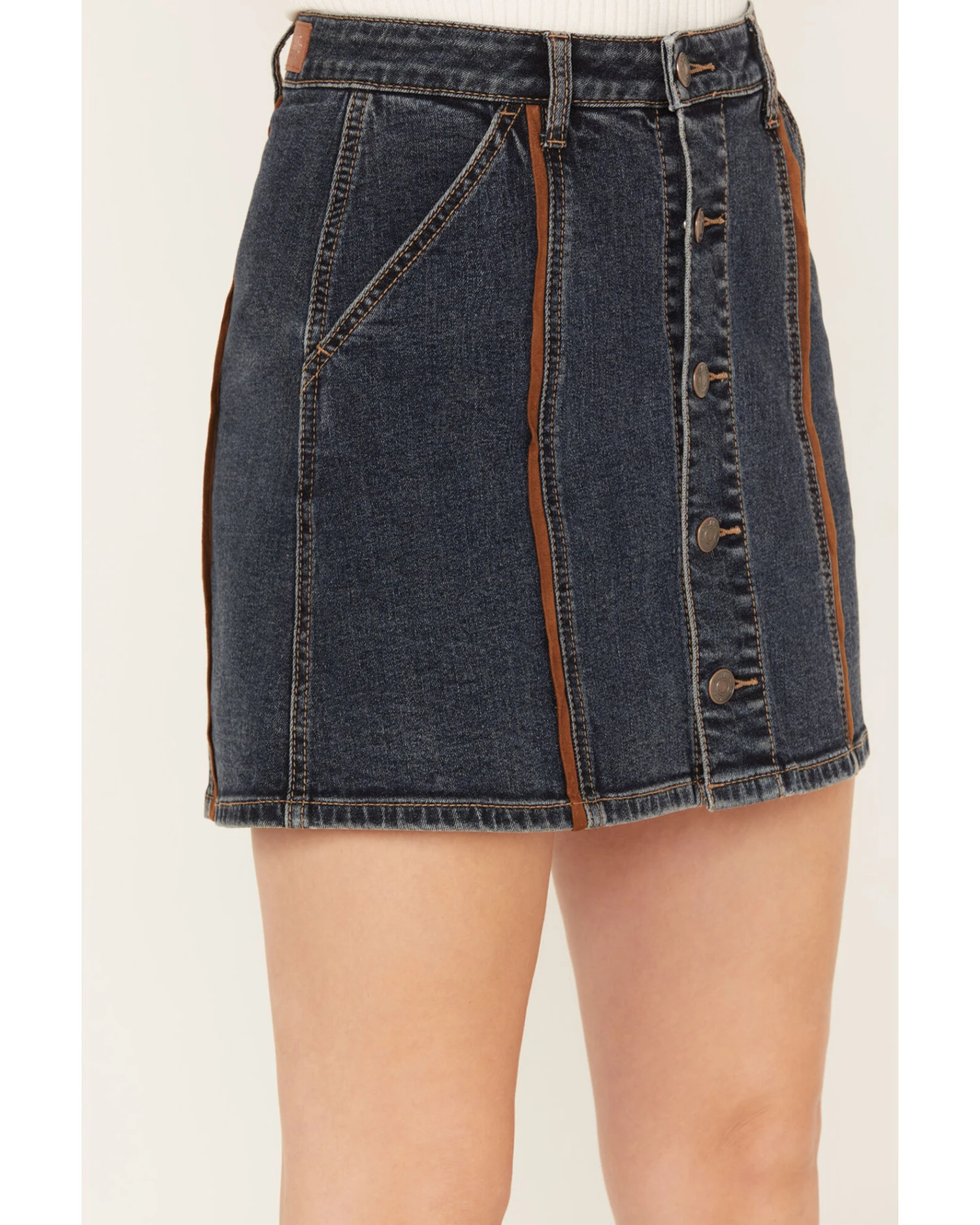 Shyanne Women's Medium Wash Denim Mini Skirt 4 Shyanne Women's Medium Wash Denim Mini Skirt - Image 2