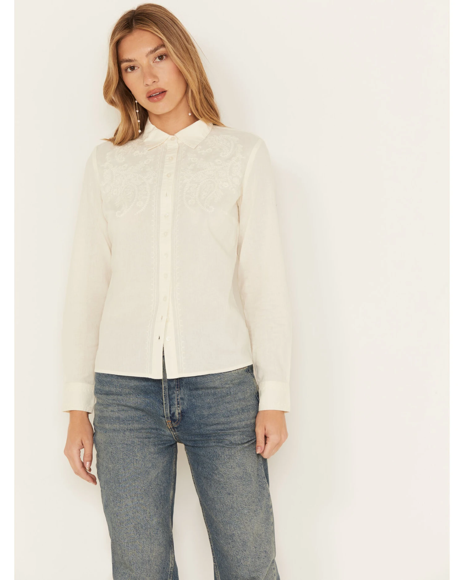 Shyanne Women's Floral Embroidered Long Sleeve Button-Down Western Shirt 3 Shyanne Women's Floral Embroidered Long Sleeve Button-Down Western Shirt