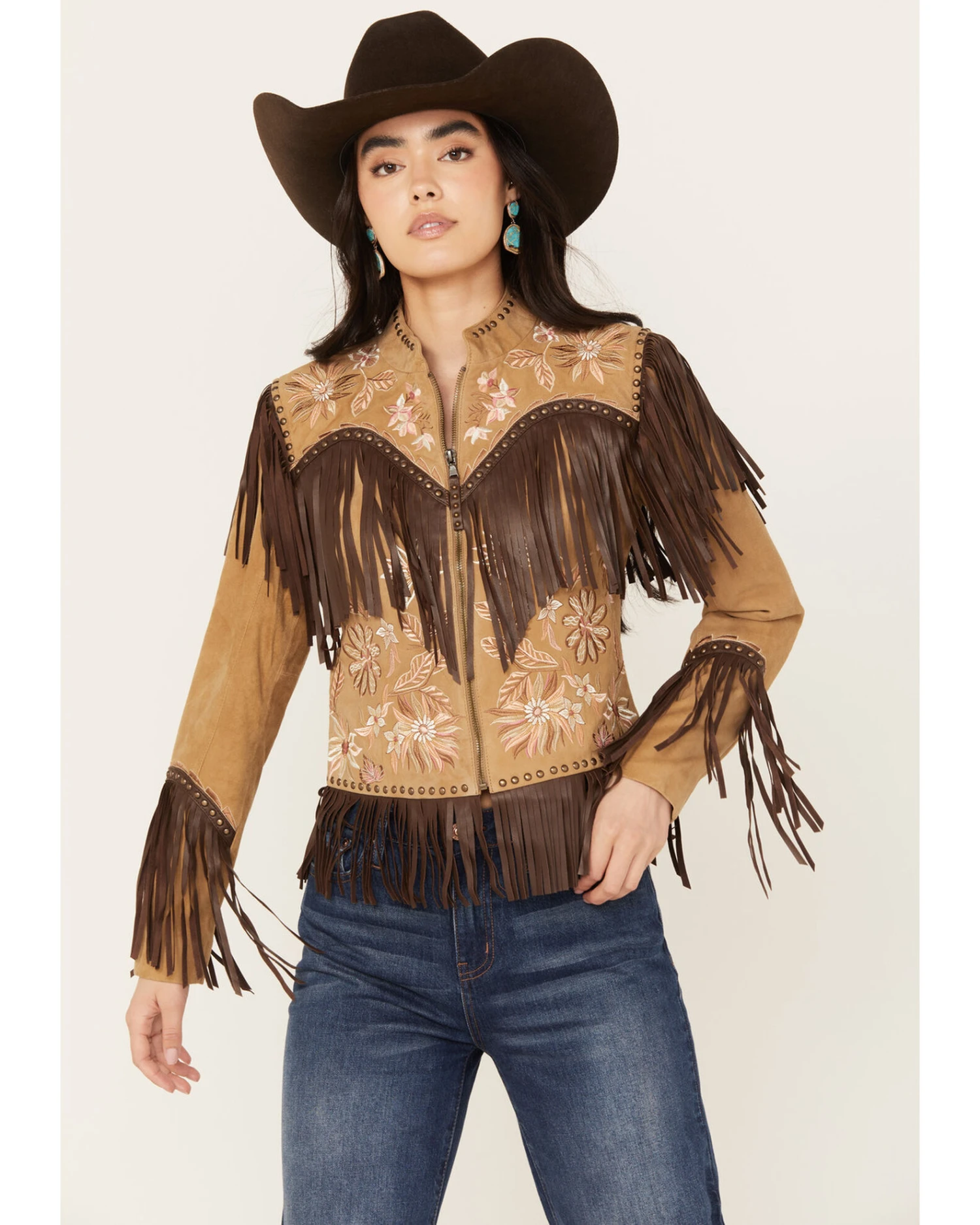 Shyanne Women's Embroidered Suede Fringe Jacket 6 Shyanne Women's Embroidered Suede Fringe Jacket - Image 4