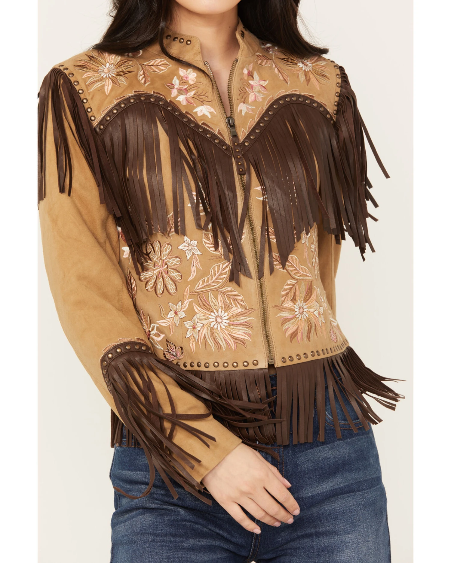 Shyanne Women's Embroidered Suede Fringe Jacket 3 Shyanne Women's Embroidered Suede Fringe Jacket