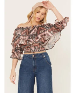 Shyanne Women's Ruffle Off Shoulder Chiffon Top -Shyanne Apparel Shop 2000382838 202 P2