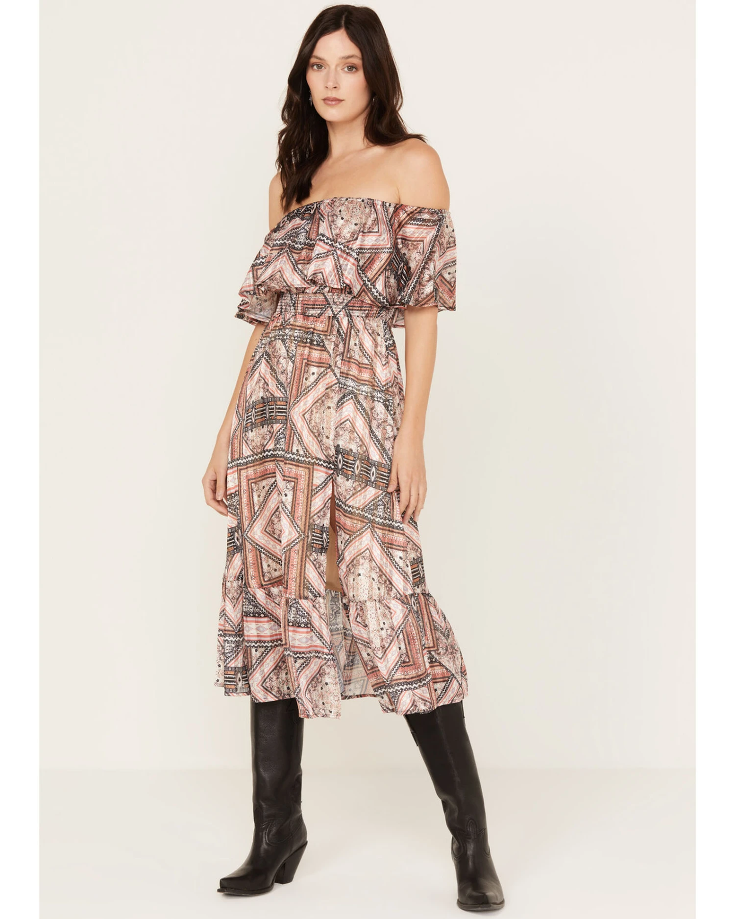 Shyanne Women's Off The Shoulder Ruffle Midi Dress 3 Shyanne Women's Off The Shoulder Ruffle Midi Dress