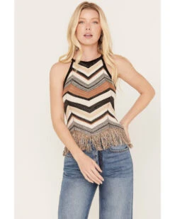 Shyanne Women's Zig Zag Fringe Halter Sweater Tank 