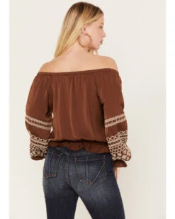 Shyanne Women's Satin Peasant Embroidered Blouse -Shyanne Apparel Shop 2000382868 201 P4