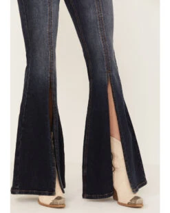 Shyanne Women's Dark Wash Mid Rise Slit Boot Cut Jeans -Shyanne Apparel Shop 2000383359 415 P2