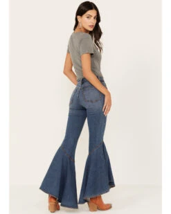 Shyanne Women's Medium Wash High Rise Ruffled Super Flare Stretch Jeans 9 Shyanne Women's Medium Wash High Rise Ruffled Super Flare Stretch Jeans -Shyanne Apparel Shop 2000383366 415 P3