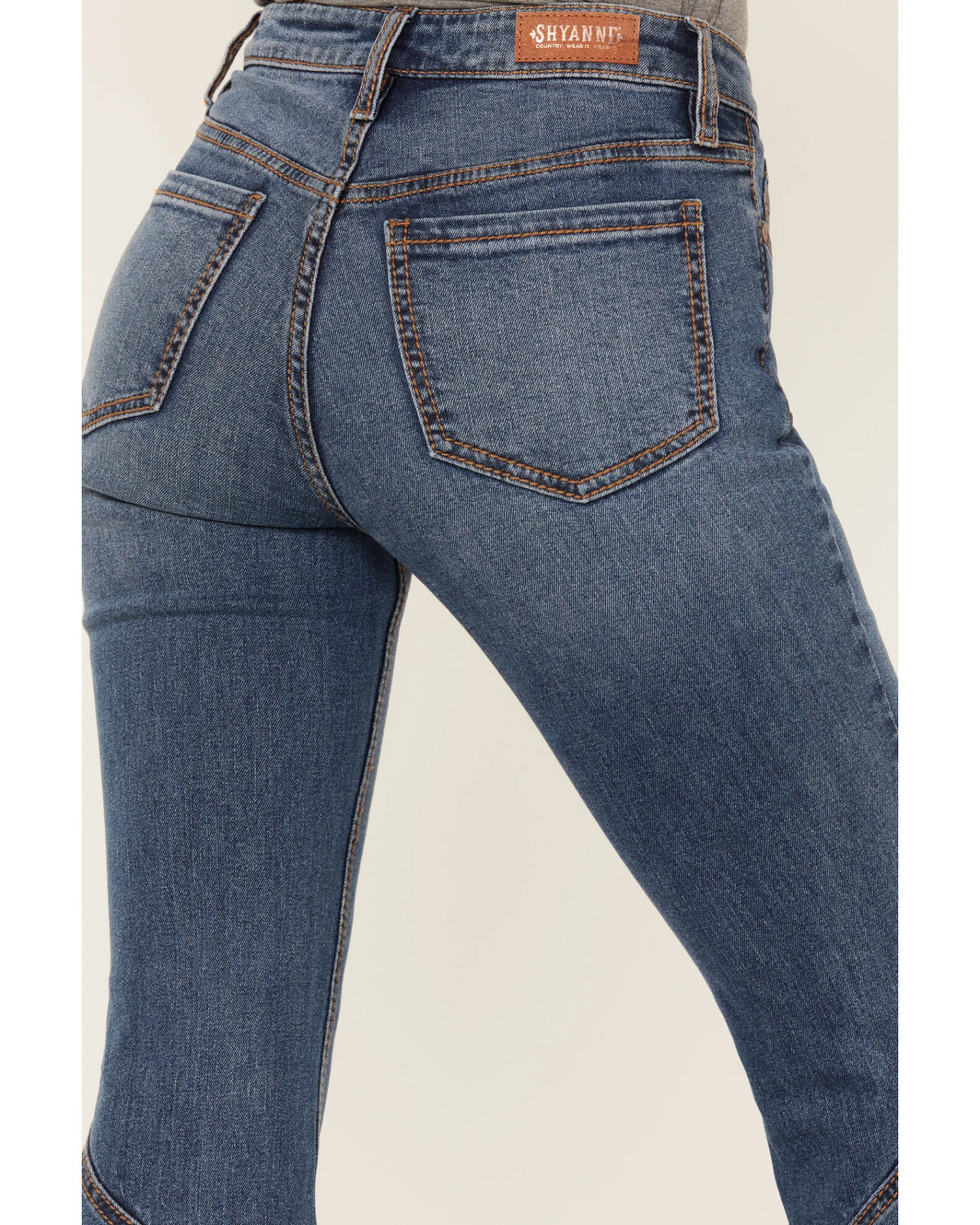 Shyanne Women's Medium Wash High Rise Ruffled Super Flare Stretch Jeans 5 Shyanne Women's Medium Wash High Rise Ruffled Super Flare Stretch Jeans - Image 3