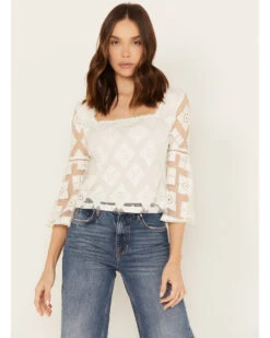 Shyanne Women's Diamond Embroidered Mesh Top