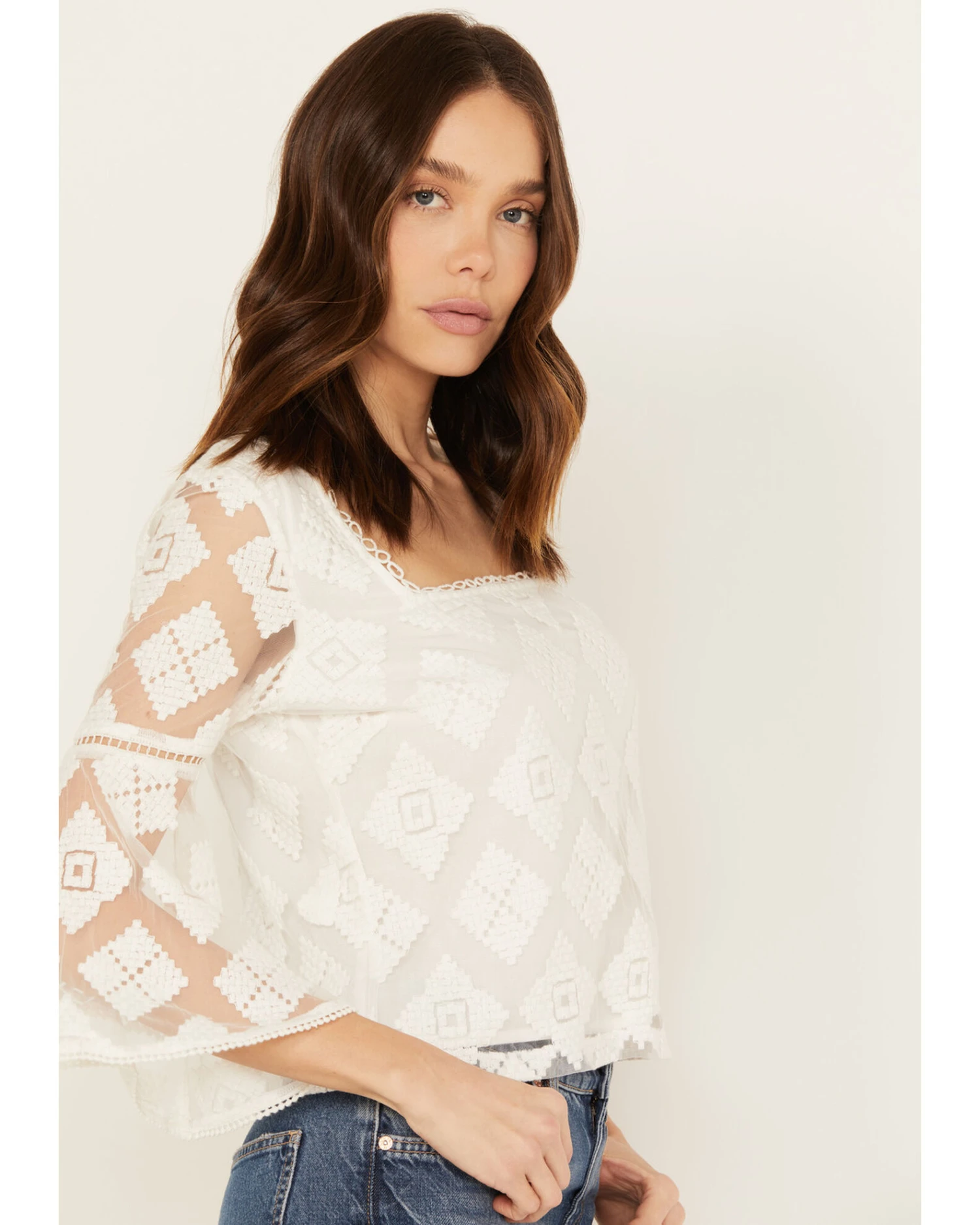 Shyanne Women's Diamond Embroidered Mesh Top 5 Shyanne Women's Diamond Embroidered Mesh Top - Image 3