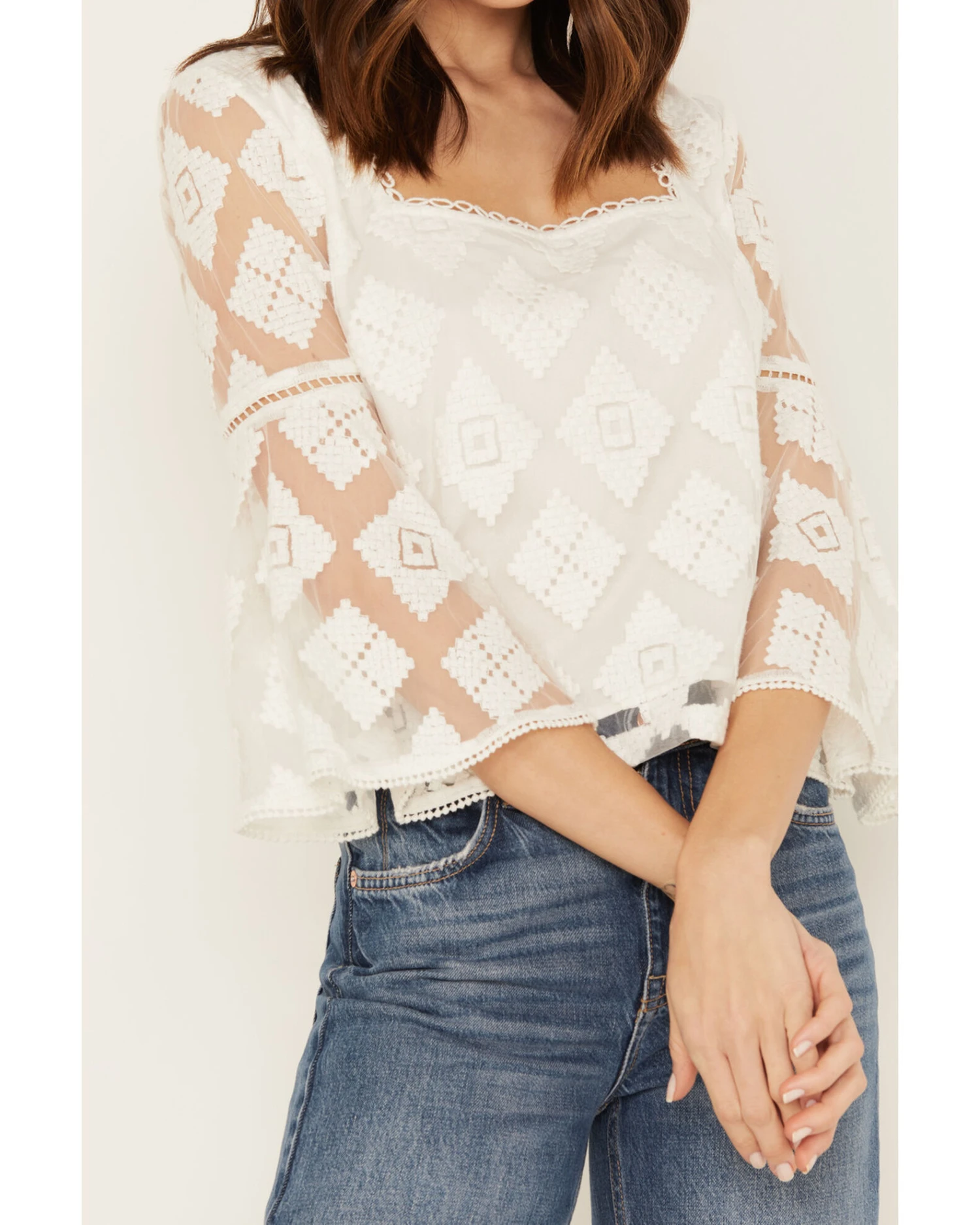 Shyanne Women's Diamond Embroidered Mesh Top 4 Shyanne Women's Diamond Embroidered Mesh Top - Image 2