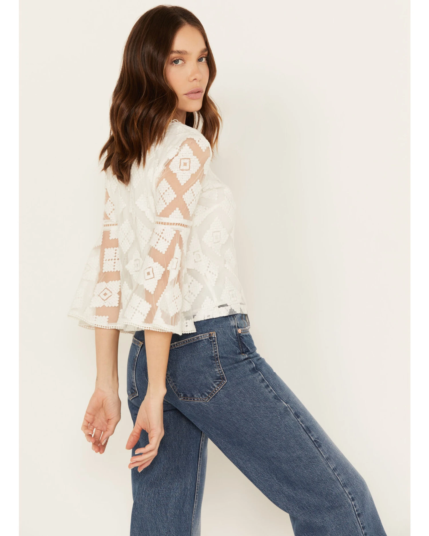 Shyanne Women's Diamond Embroidered Mesh Top 6 Shyanne Women's Diamond Embroidered Mesh Top - Image 4