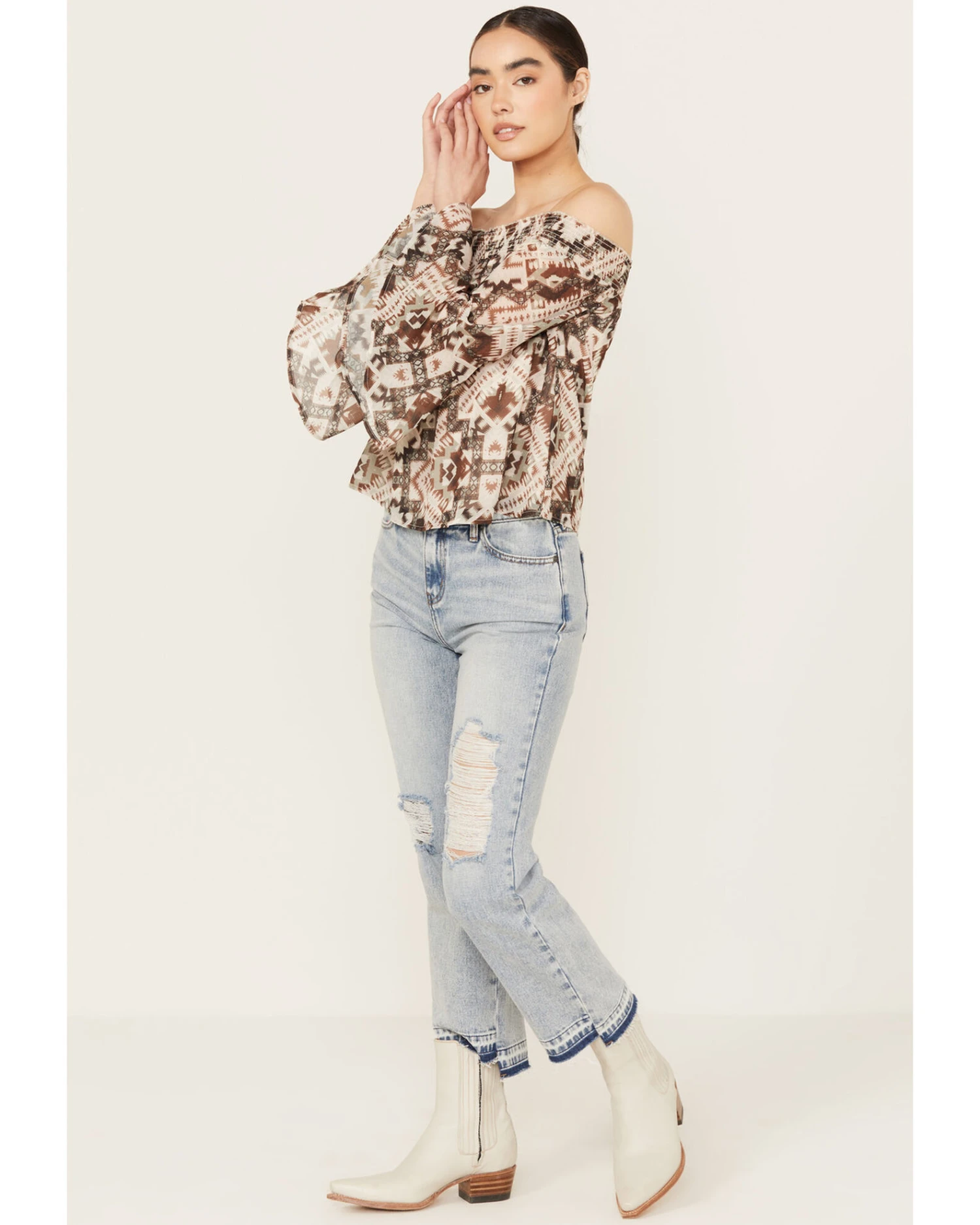 Shyanne Women's Off The Shoulder Chiffon Blouse 5 Shyanne Women's Off The Shoulder Chiffon Blouse - Image 3