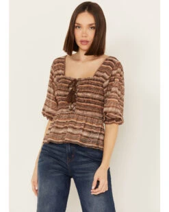 Shyanne Women's Smocked Lace-Up Print Top -Shyanne Apparel Shop 2000387036 210 P1