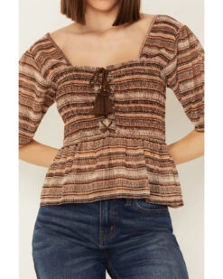 Shyanne Women's Smocked Lace-Up Print Top -Shyanne Apparel Shop 2000387036 210 P3